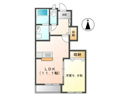 BONHEUR(1LDK/1階)の間取り写真