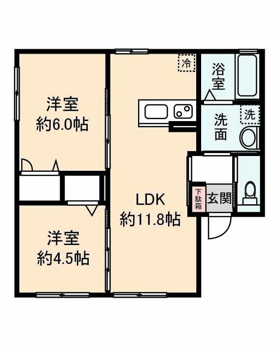 エクセルハイム(2LDK/1階)の間取り写真