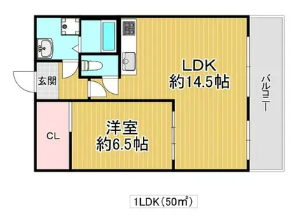 比枝コーポラス上町II(1LDK/5階)の間取り写真