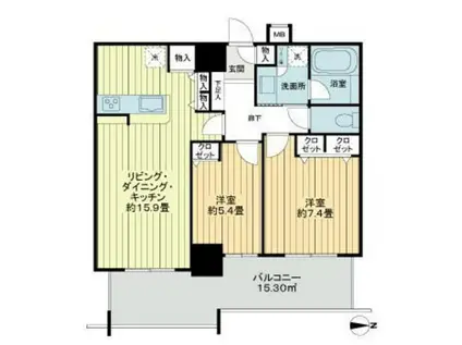 リュークスタワー・ザ・ウエスト(2LDK/16階)の間取り写真