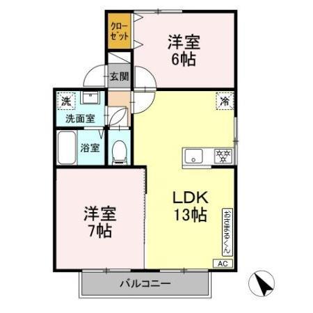 プレジール須田の木A(2LDK/2階)の間取り写真