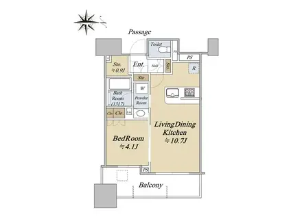 シティタワー大阪本町(1LDK/15階)の間取り写真