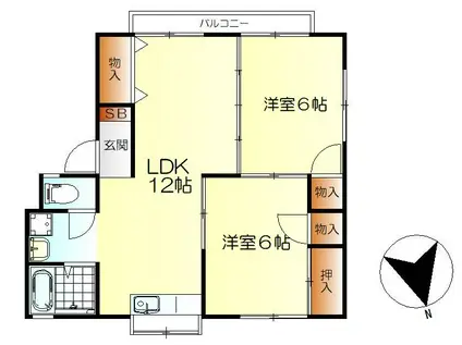 エクセル溝島(2LDK/2階)の間取り写真