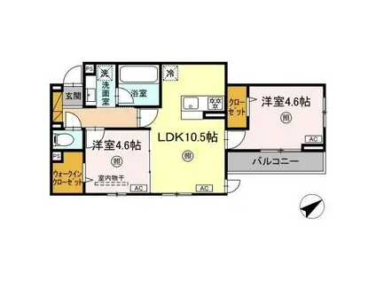 FORESTELLA登戸(2LDK/2階)の間取り写真