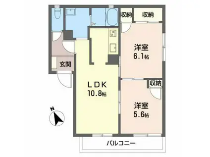 パラシオン日永IIB棟(2LDK/2階)の間取り写真