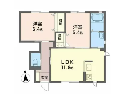 グランマスト杉井流IIB棟(2LDK/1階)の間取り写真
