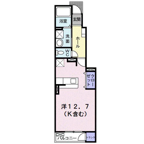 デフィI(ワンルーム/1階)の間取り写真