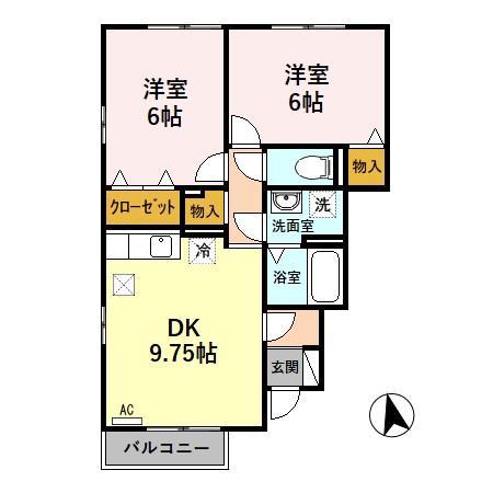 カトルセゾンA(2DK/1階)の間取り写真