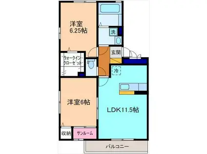 フェルベール(2LDK/2階)の間取り写真