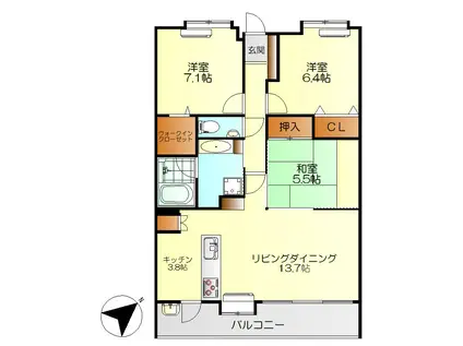 ルミナス呉中央テレプロミーズ(3LDK/11階)の間取り写真