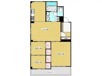 新町マンション(3LDK/4階)の間取り写真