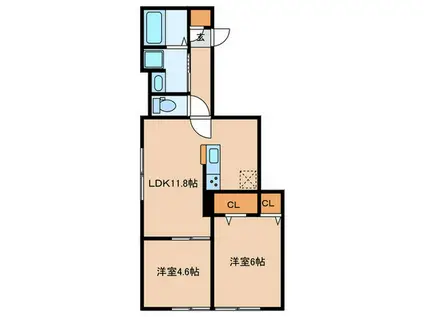 スピネル南草津(2LDK/1階)の間取り写真