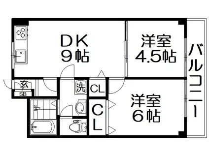 ウィンド・ヒル香里(2DK/7階)の間取り写真