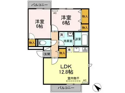 アドミレー樹太 D棟(2LDK/3階)の間取り写真