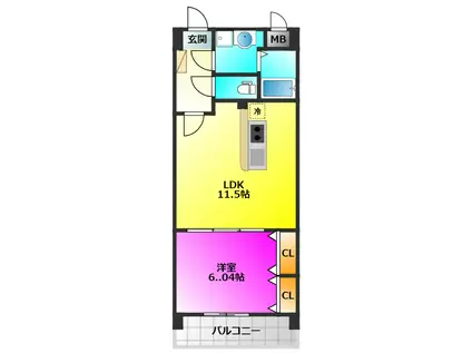 グランディール大橋(1LDK/4階)の間取り写真