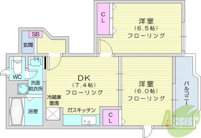 トゥー・ル・モンドB(2DK/1階)の間取り写真