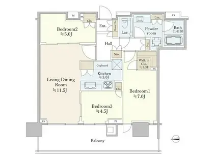 HARUMI FLAG PARK VILLAGE T棟(3LDK/32階)の間取り写真