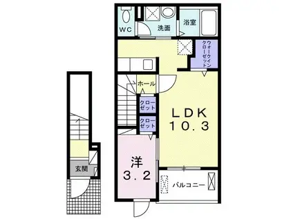 ゼファー(1LDK/2階)の間取り写真