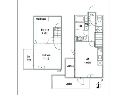 GRAN PASEO大崎戸越銀座I(2DK/B1階)の間取り写真