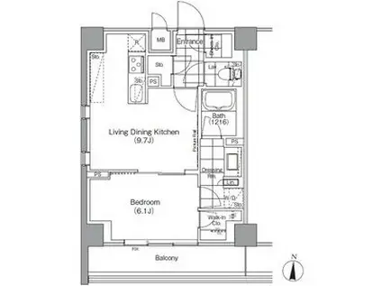 ザ・パークハビオ高円寺(1LDK/3階)の間取り写真