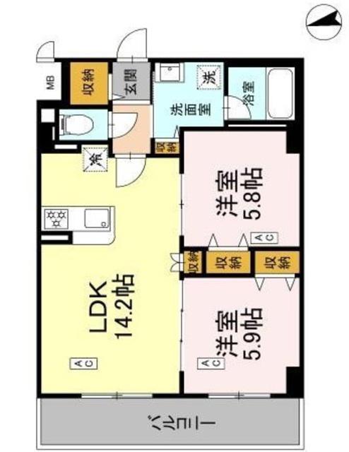 カスタリア西船橋II(2LDK/3階)の間取り写真