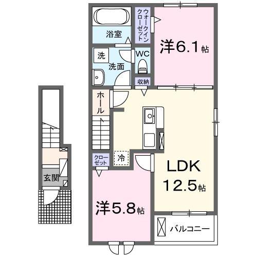 モカ VII(2LDK/2階)の間取り写真