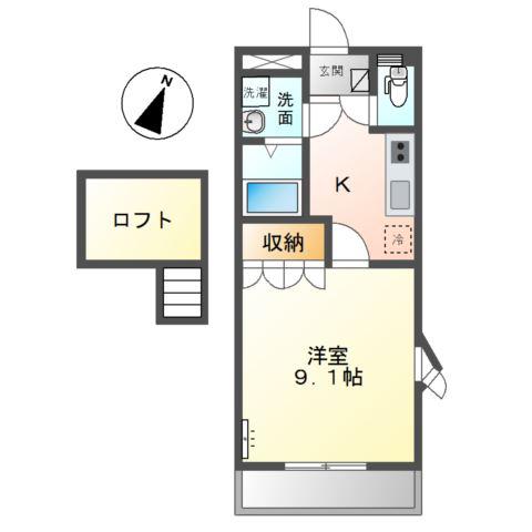 K-フラット(1K/2階)の間取り写真