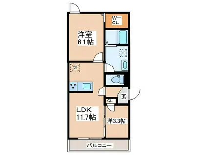 クロエ橋本(2LDK/1階)の間取り写真
