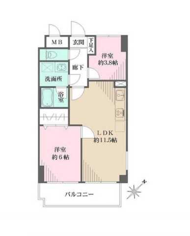 藤和シティホームズ新宿余丁町(2LDK/4階)の間取り写真