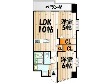 ギャラクシー西小倉(2LDK/9階)の間取り写真