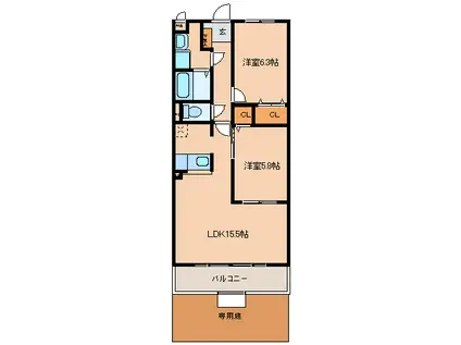 グリーンアヴェニュー(2LDK/1階)の間取り写真