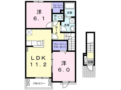 アントレ・ボヌール(2LDK/2階)の間取り写真