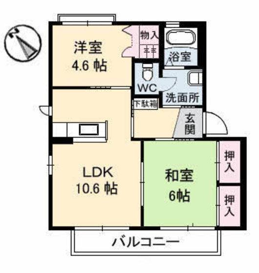 ジュネピース(2LDK/2階)の間取り写真