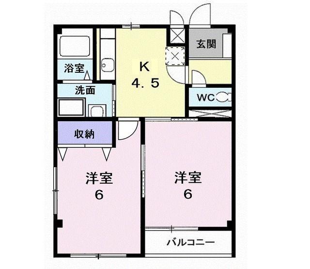 シルキーハイム(2K/1階)の間取り写真
