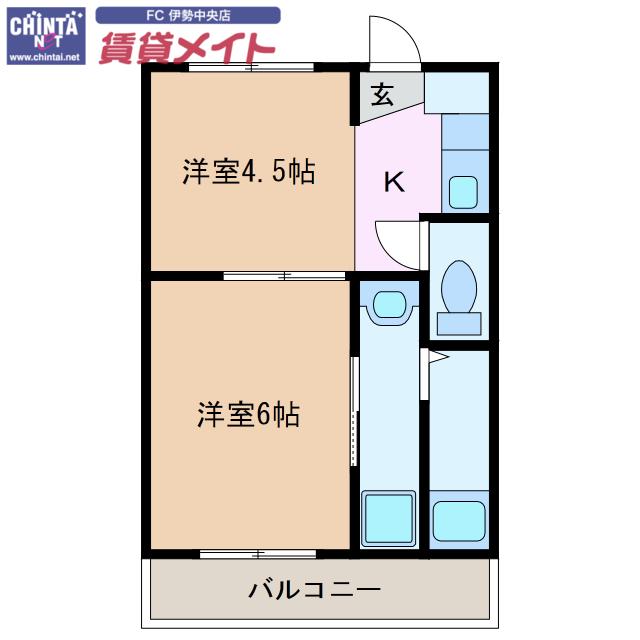ヴィラナリー小俣 2号棟(2K/1階)の間取り写真