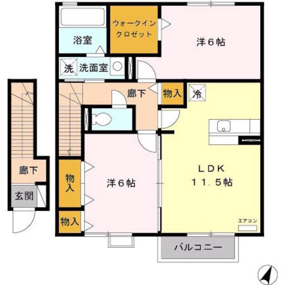 フォレストサイドFUKUCHI(2LDK/2階)の間取り写真