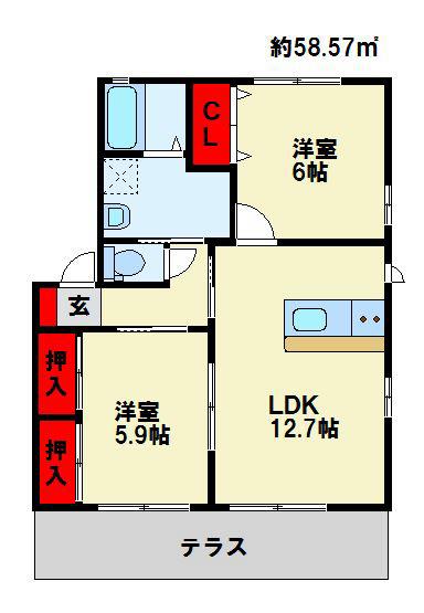 アコール  II棟(2LDK/1階)の間取り写真