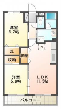IBBIV(2LDK/2階)の間取り写真