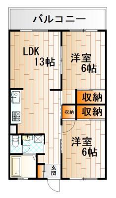 大里東マンション(2LDK/4階)の間取り写真