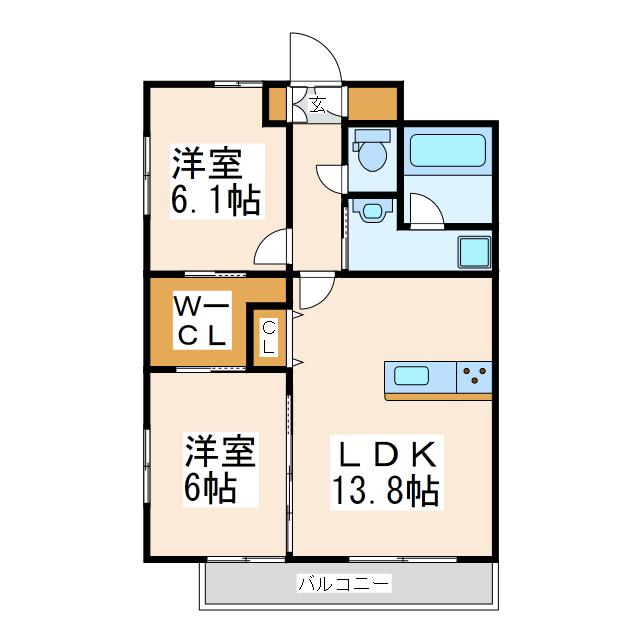 WELL保田窪(2LDK/5階)の間取り写真