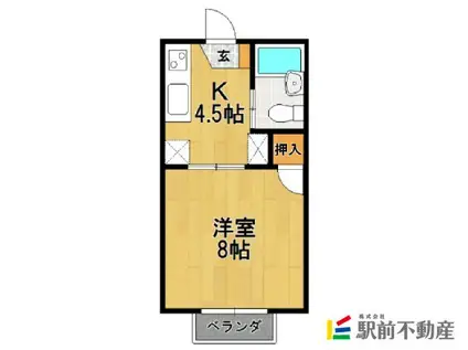 ピュア西新D(1DK/2階)の間取り写真