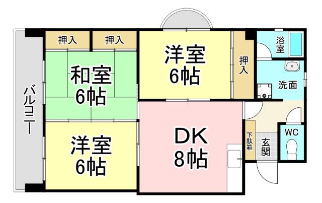 角田ビル片野新町(3DK/3階)の間取り写真