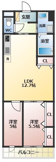 ステラウッド古室(2LDK/2階)の間取り写真