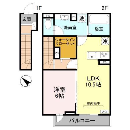 RESIDENCE歌川町 B棟(1LDK/2階)の間取り写真