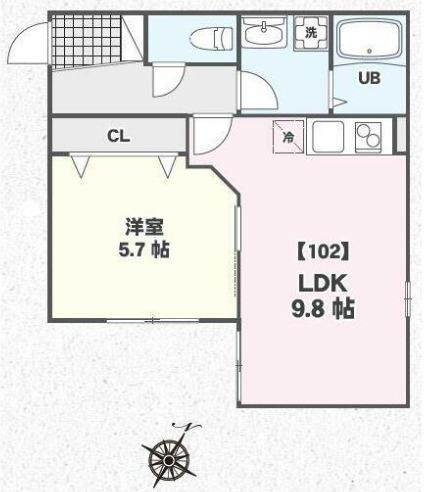 タウンフィールド2-B(1LDK/1階)の間取り写真