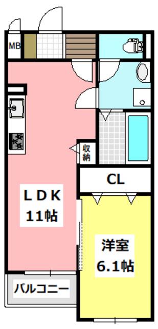 カーサモデルノ南摂津(1LDK/3階)の間取り写真