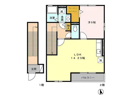 ウィスタリア・ガーデンB(1LDK/2階)の間取り写真