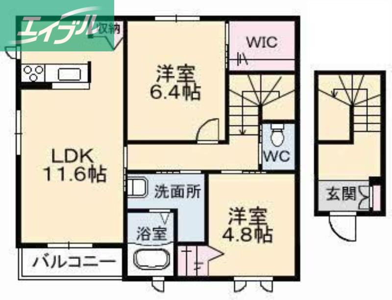 シャーメゾン彩(2LDK/2階)の間取り写真