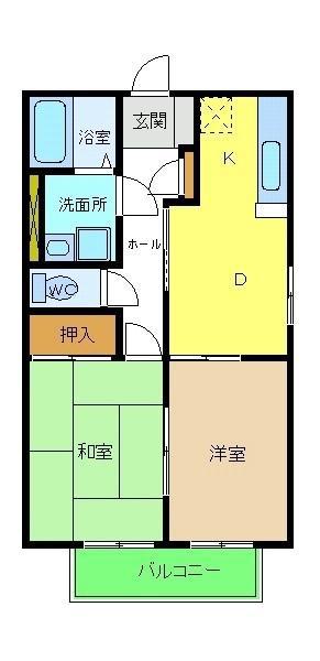 ウエスト・パディ(1LDK/2階)の間取り写真