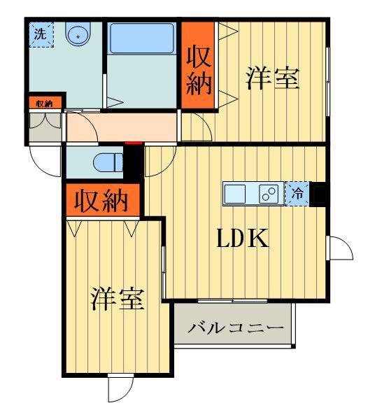タウンフィールド2(2LDK/2階)の間取り写真